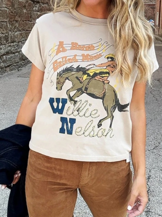 Daydreamer Tops - Daydreamer Willie Nelson Horse Called Music Reverse Girlfriend Tee NWT